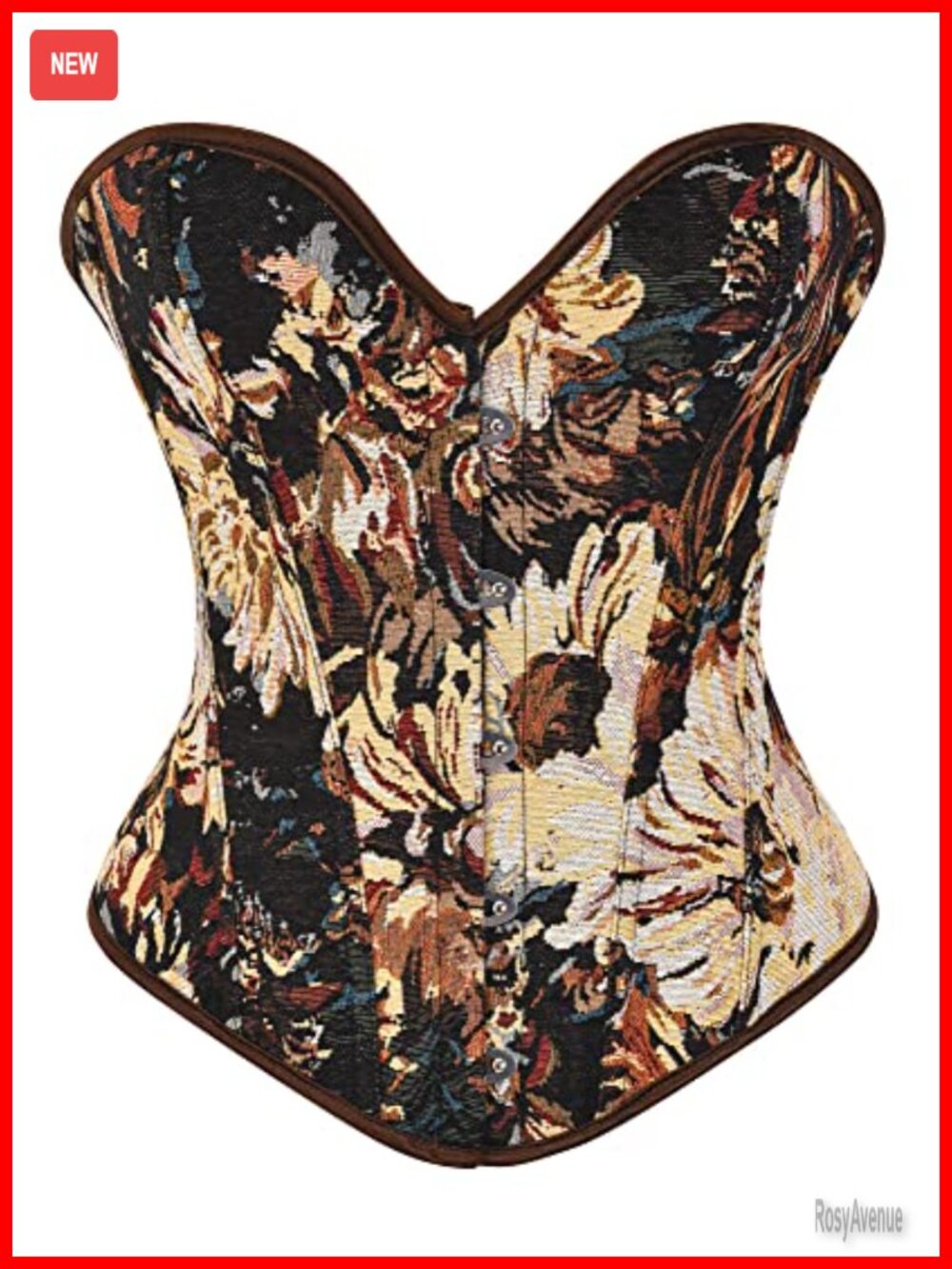 Vintage Floral Denim Overbust Corset Bustier Top Steel Boned Lace Up